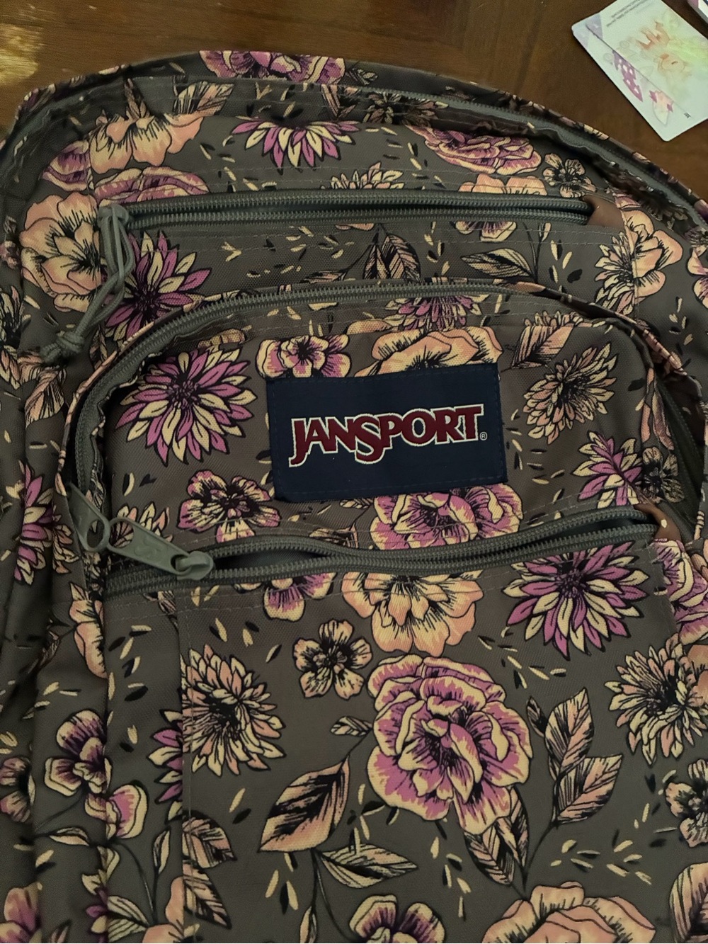 JanSport Gray Floral Backpack with Pink and Purple Flowers - Picture 4 of 8